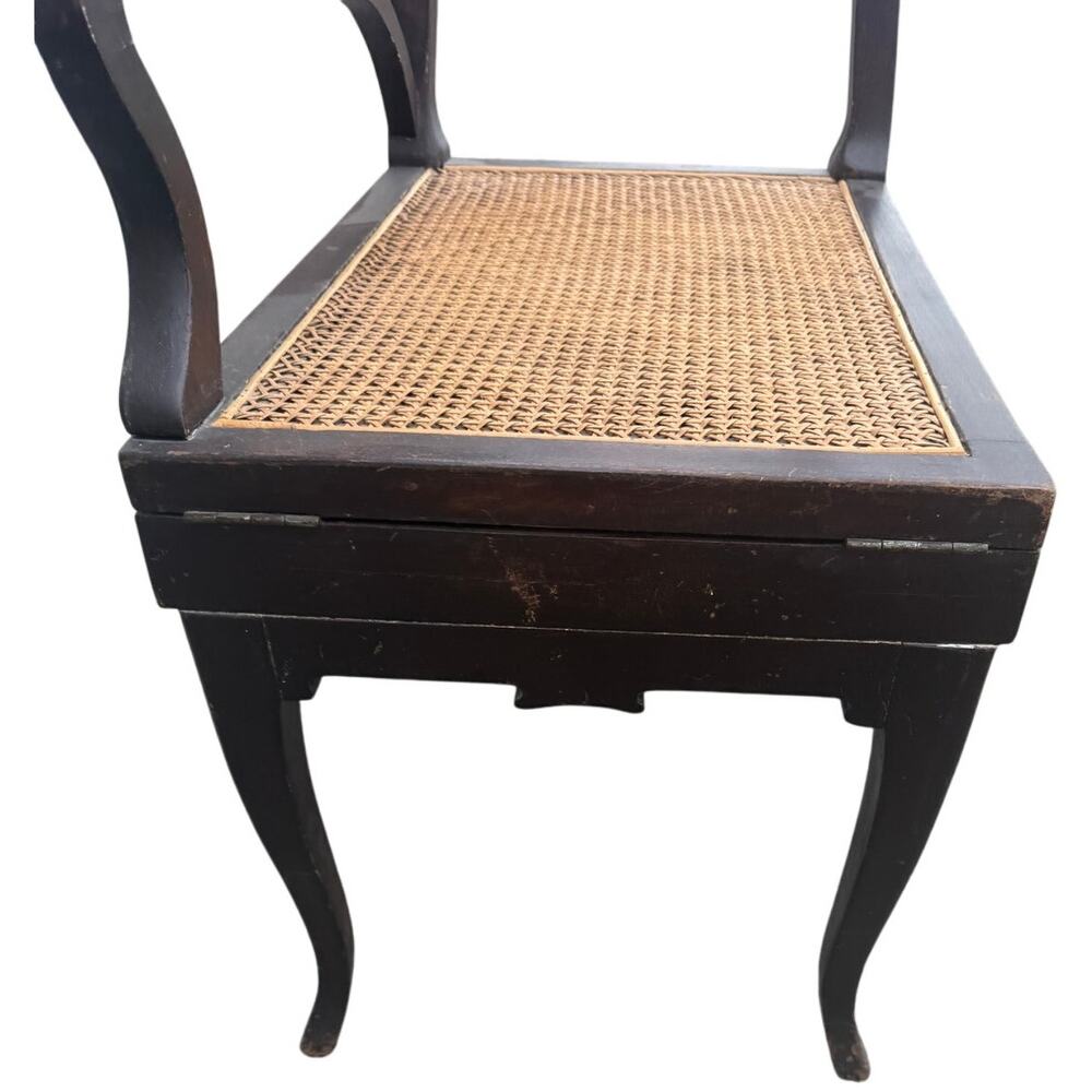RARE VTG Antique Cane Walnut Window Entry Bench Accent Seat Commode - Picture 4 of 8